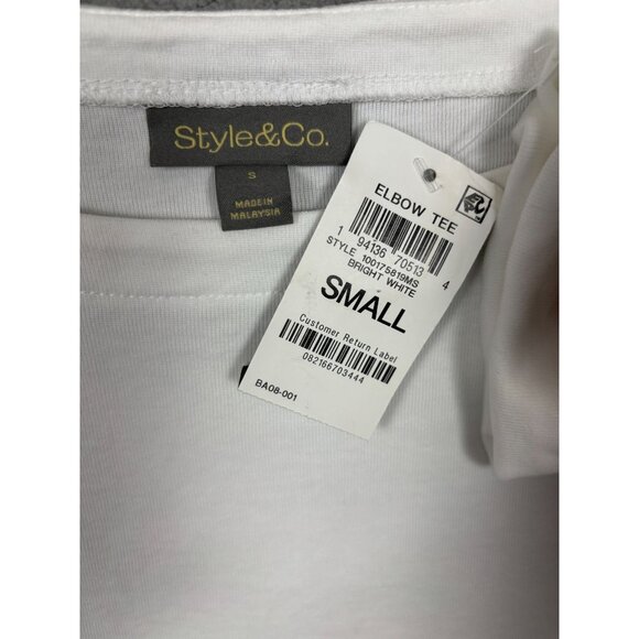 Style & Co Women's Elbow Tee Small Bright White 100% Cotton New With Tag's. - Picture 7 of 8